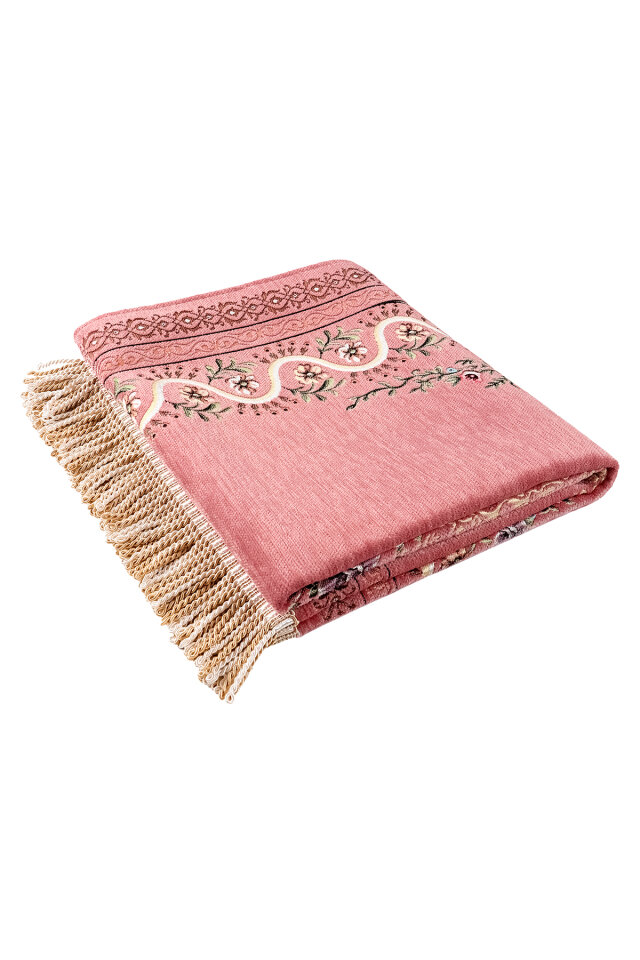 Pembe Sarmaşık Desen Kabartmalı Özel Dokuma Seccade - 5