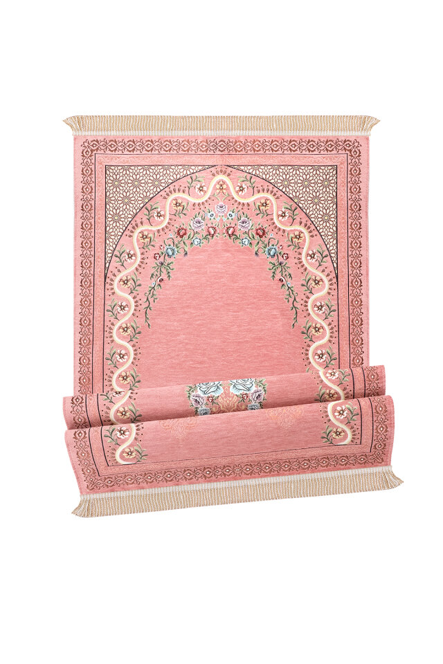 Pembe Sarmaşık Desen Kabartmalı Özel Dokuma Seccade - 4