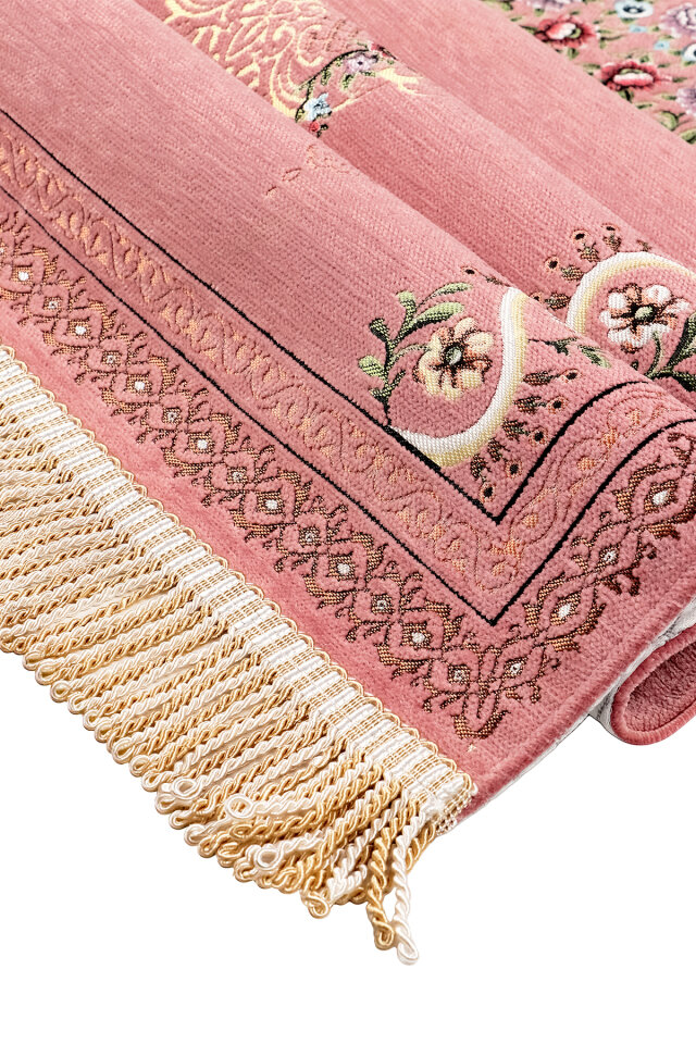 Pembe Sarmaşık Desen Kabartmalı Özel Dokuma Seccade - 3