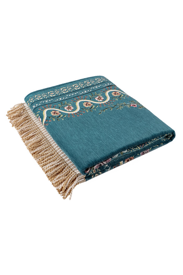 Petrol Mavi Sarmaşık Desen Kabartmalı Özel Dokuma Seccade - 5