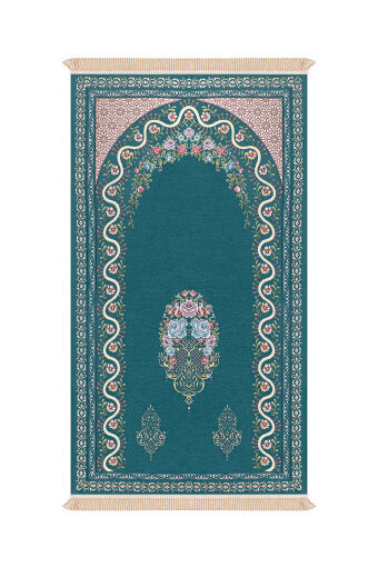 Petrol Mavi Sarmaşık Desen Kabartmalı Özel Dokuma Seccade 