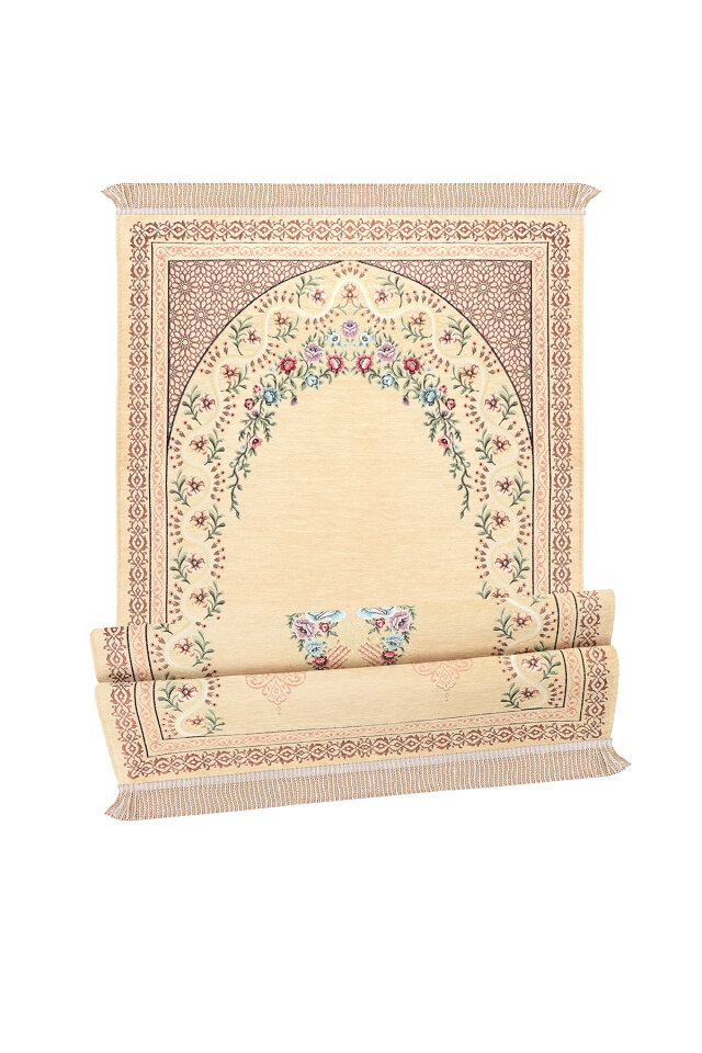 Sarı Sarmaşık Desen Kabartmalı Özel Dokuma Seccade - 4