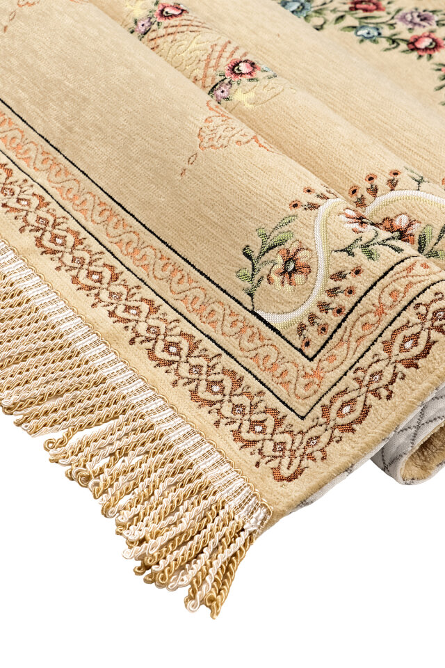 Sarı Sarmaşık Desen Kabartmalı Özel Dokuma Seccade - 3