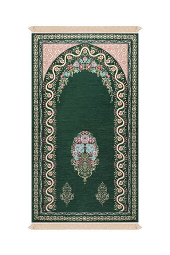 Yeşil Sarmaşık Desen Kabartmalı Özel Dokuma Seccade 