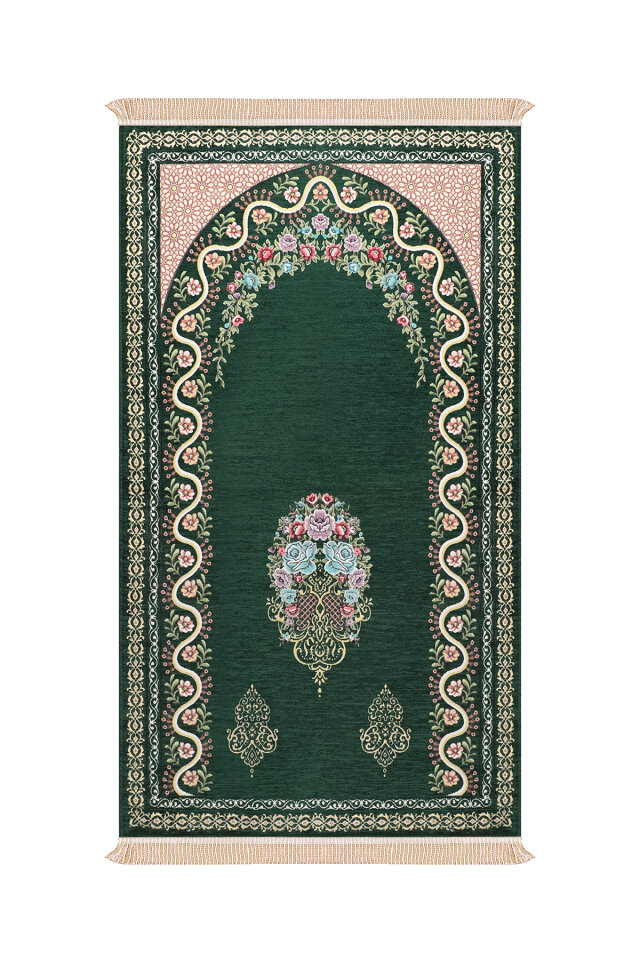 Yeşil Sarmaşık Desen Kabartmalı Özel Dokuma Seccade 