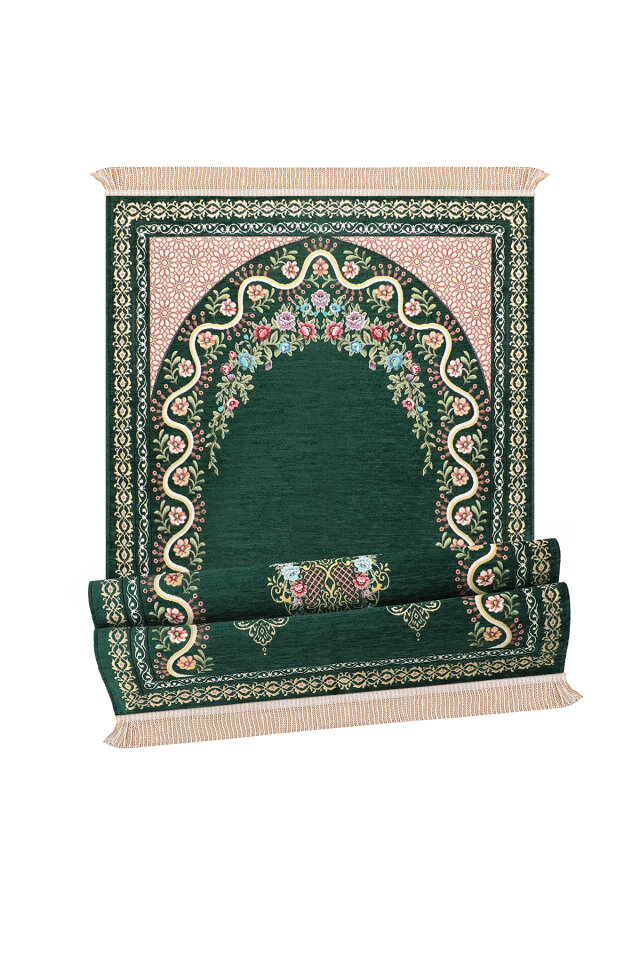 Yeşil Sarmaşık Desen Kabartmalı Özel Dokuma Seccade - 4