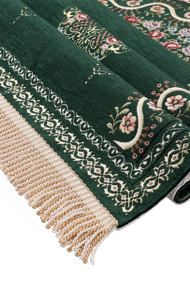 Yeşil Sarmaşık Desen Kabartmalı Özel Dokuma Seccade - 3