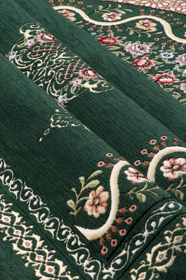 Yeşil Sarmaşık Desen Kabartmalı Özel Dokuma Seccade - 2