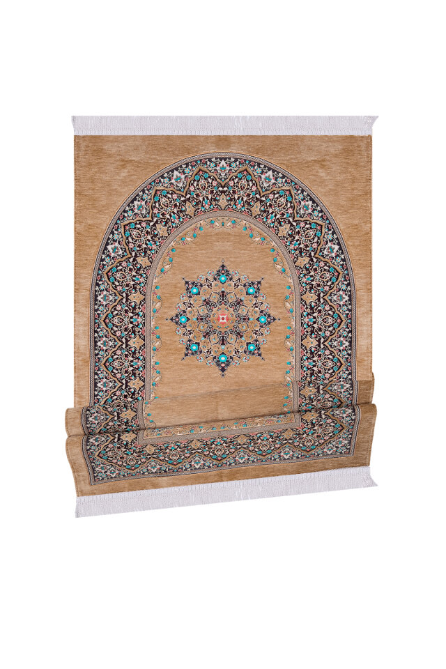 Bej Şemse Desen Kabartmalı Özel Dokuma Seccade - 4