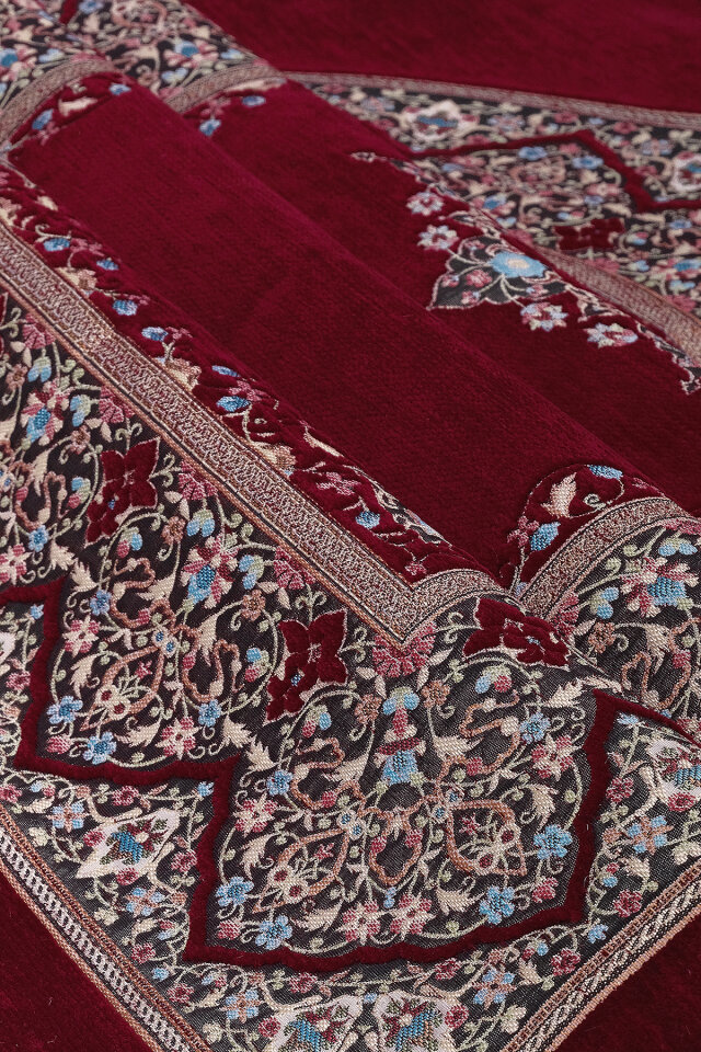 Bordo Şemse Desen Kabartmalı Özel Dokuma Seccade - 2