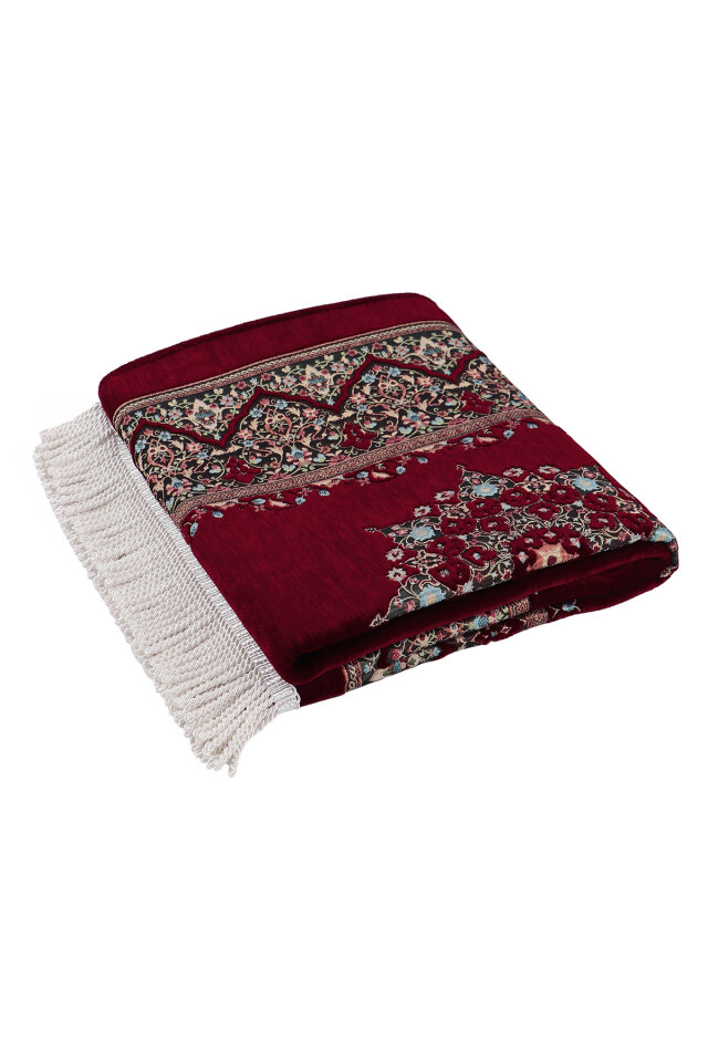 Bordo Şemse Desen Kabartmalı Özel Dokuma Seccade - 5