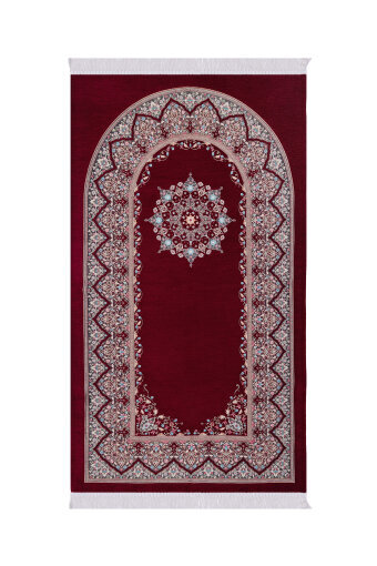 Bordo Şemse Desen Kabartmalı Özel Dokuma Seccade 