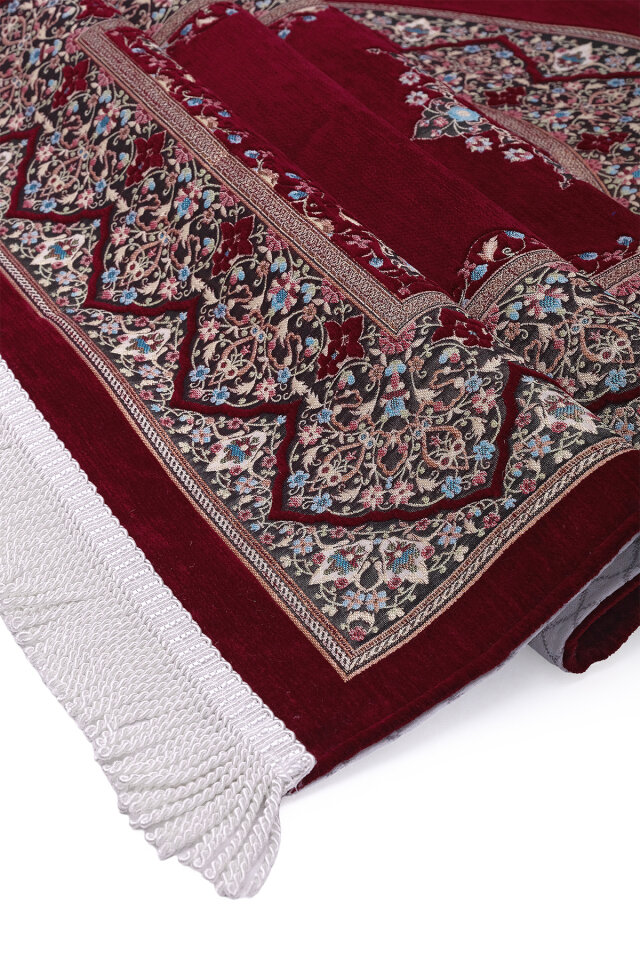 Bordo Şemse Desen Kabartmalı Özel Dokuma Seccade - 3