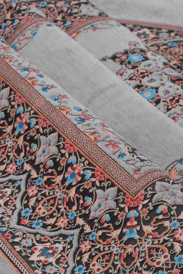 Gri Şemse Desen Kabartmalı Özel Dokuma Seccade - 2