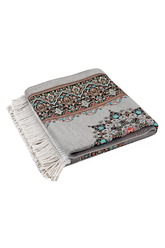 Gri Şemse Desen Kabartmalı Özel Dokuma Seccade - 5