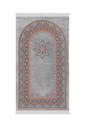 Gri Şemse Desen Kabartmalı Özel Dokuma Seccade 