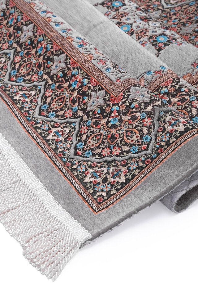 Gri Şemse Desen Kabartmalı Özel Dokuma Seccade - 3