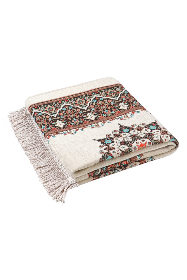 Krem Şemse Desen Kabartmalı Özel Dokuma Seccade - 5