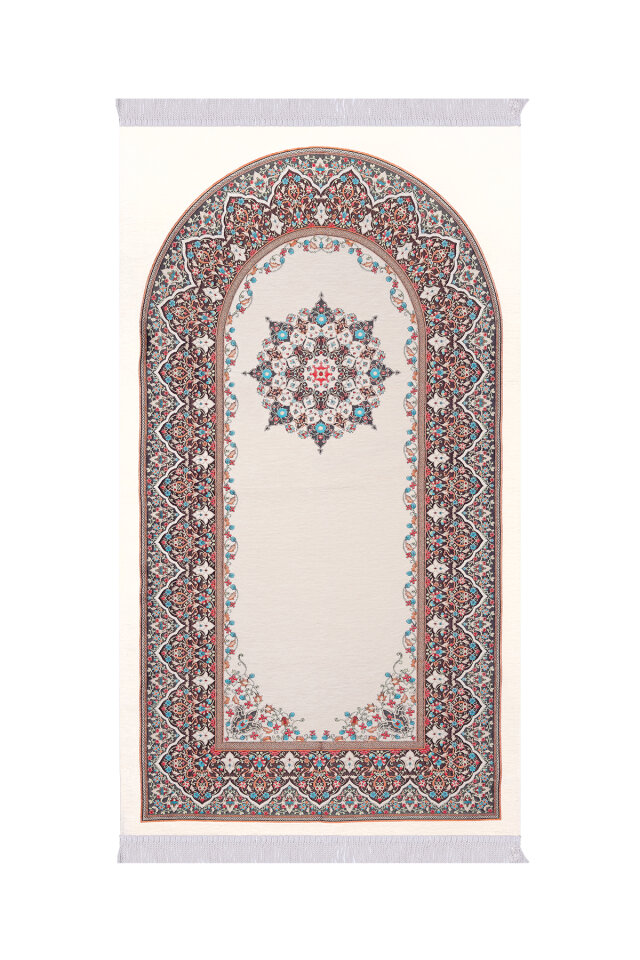 Krem Şemse Desen Kabartmalı Özel Dokuma Seccade 