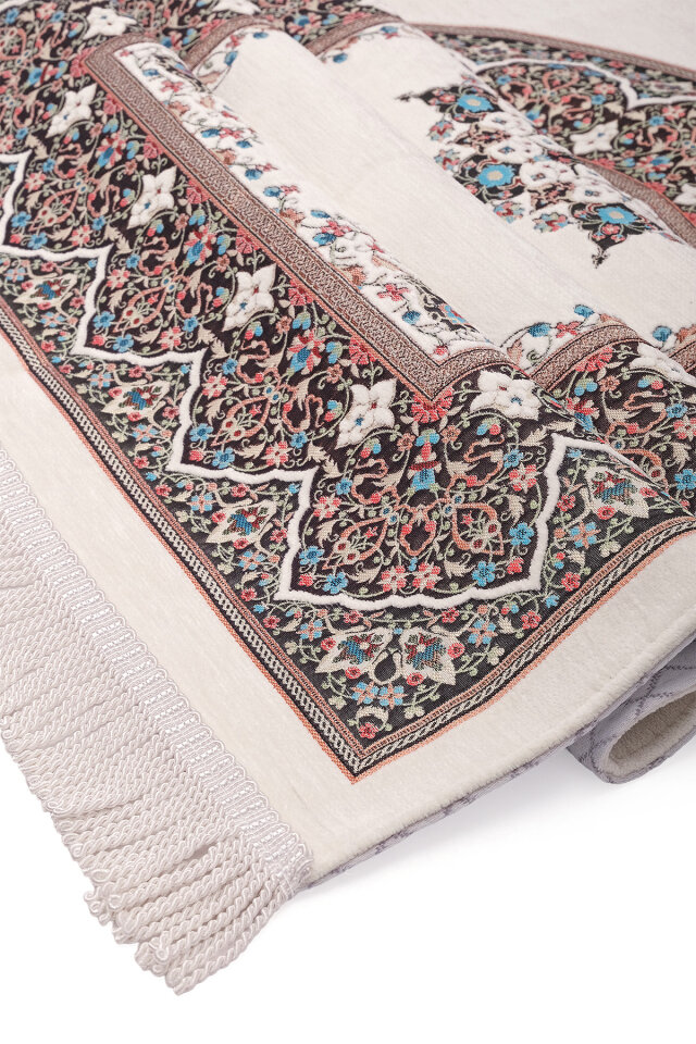 Krem Şemse Desen Kabartmalı Özel Dokuma Seccade - 3