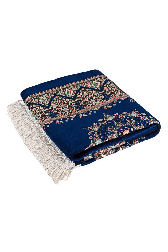 Lacivert Şemse Desen Kabartmalı Özel Dokuma Seccade - 5