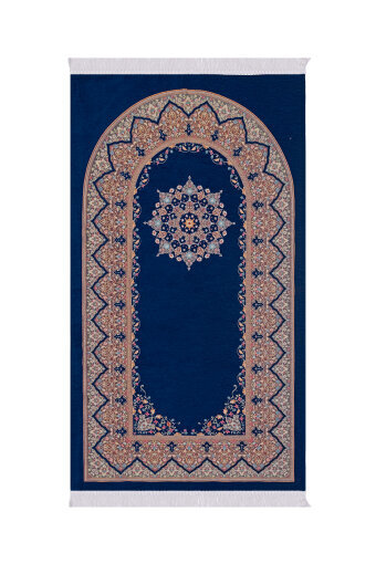 Lacivert Şemse Desen Kabartmalı Özel Dokuma Seccade 