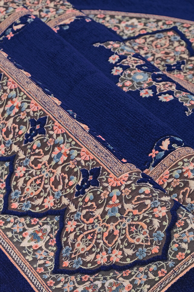 Lacivert Şemse Desen Kabartmalı Özel Dokuma Seccade - 2