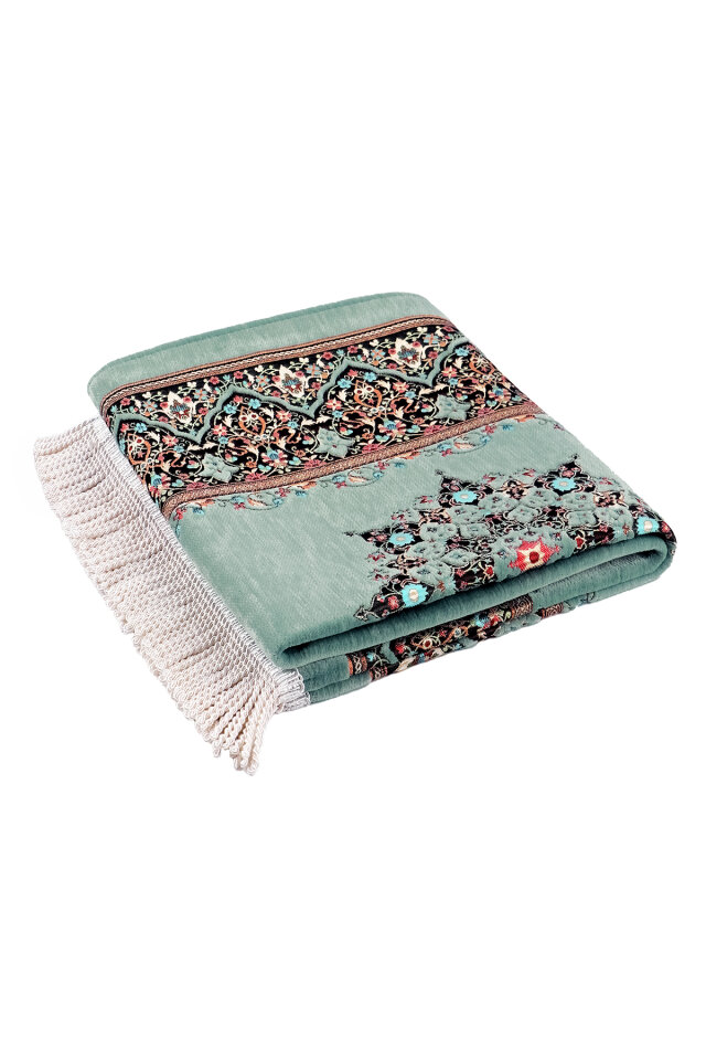 Mint Şemse Desen Kabartmalı Özel Dokuma Seccade - 5