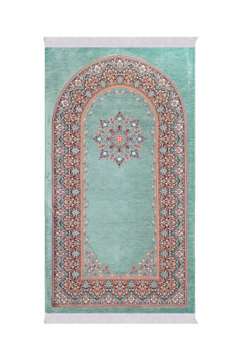 Mint Şemse Desen Kabartmalı Özel Dokuma Seccade 