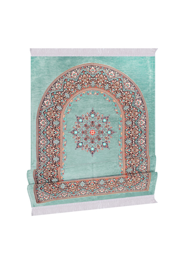 Mint Şemse Desen Kabartmalı Özel Dokuma Seccade - 4