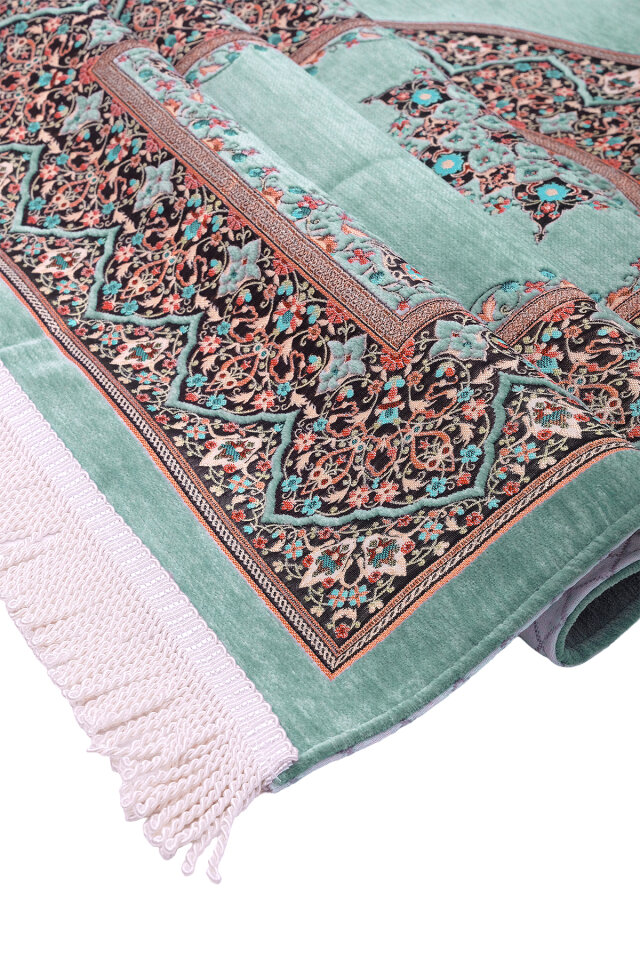 Mint Şemse Desen Kabartmalı Özel Dokuma Seccade - 3