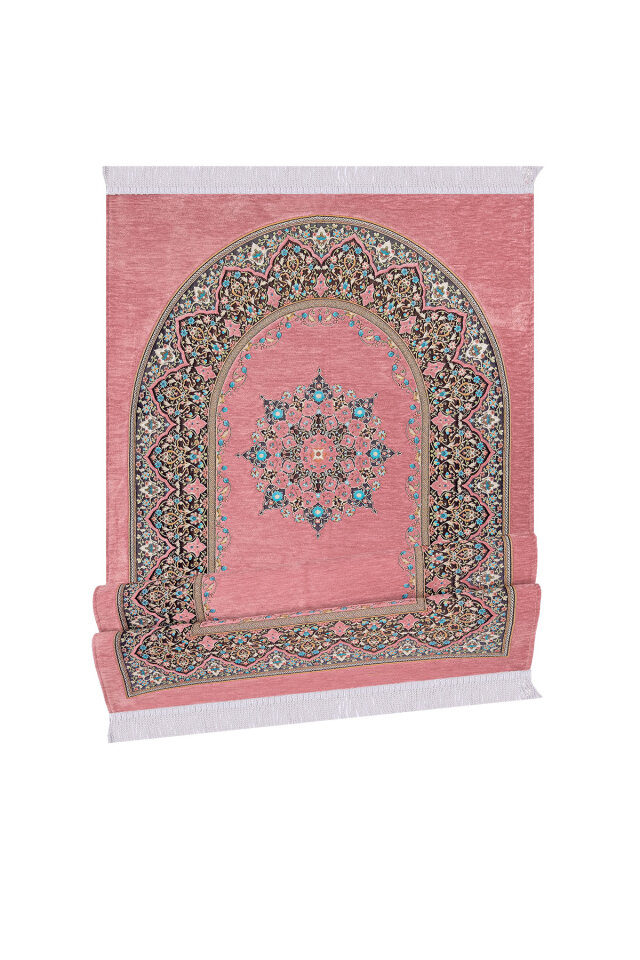 Pembe Şemse Desen Kabartmalı Özel Dokuma Seccade - 4
