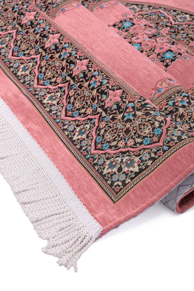 Pembe Şemse Desen Kabartmalı Özel Dokuma Seccade - 3