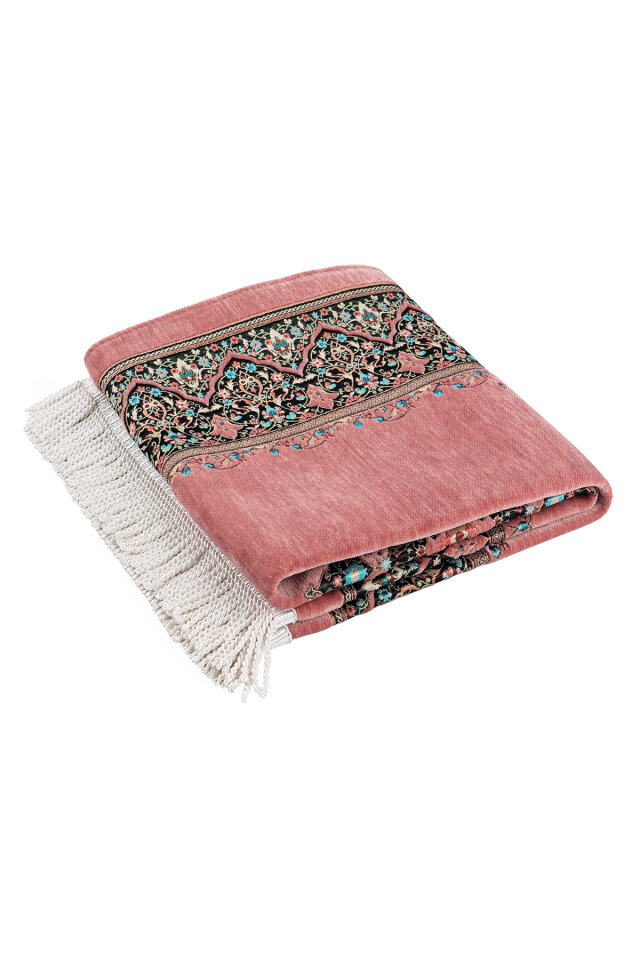Pembe Şemse Desen Kabartmalı Özel Dokuma Seccade - 5