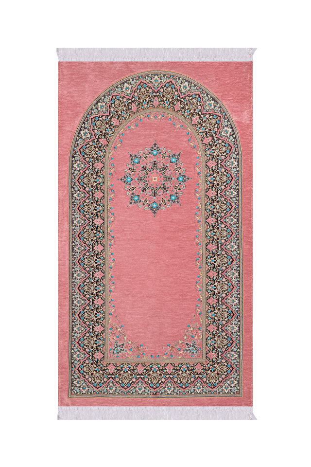 Pembe Şemse Desen Kabartmalı Özel Dokuma Seccade - Bursa İpek