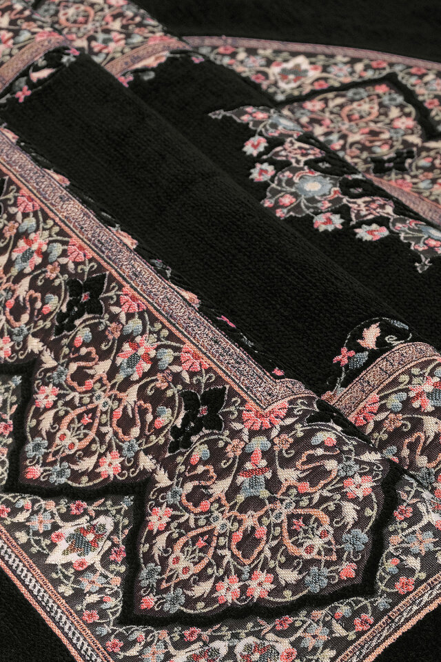 Siyah Şemse Desen Kabartmalı Özel Dokuma Seccade - 2