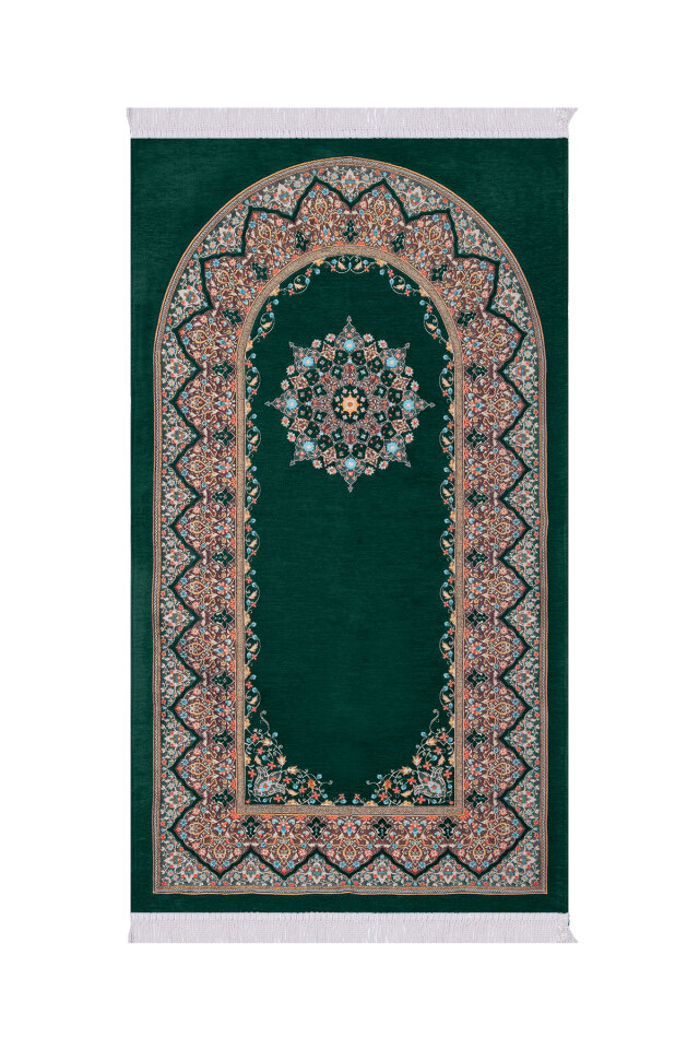 Zümrüt Şemse Desen Kabartmalı Özel Dokuma Seccade - Bursa İpek