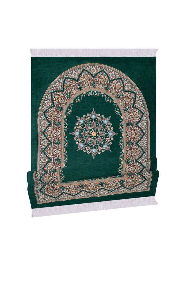 Zümrüt Şemse Desen Kabartmalı Özel Dokuma Seccade - 4