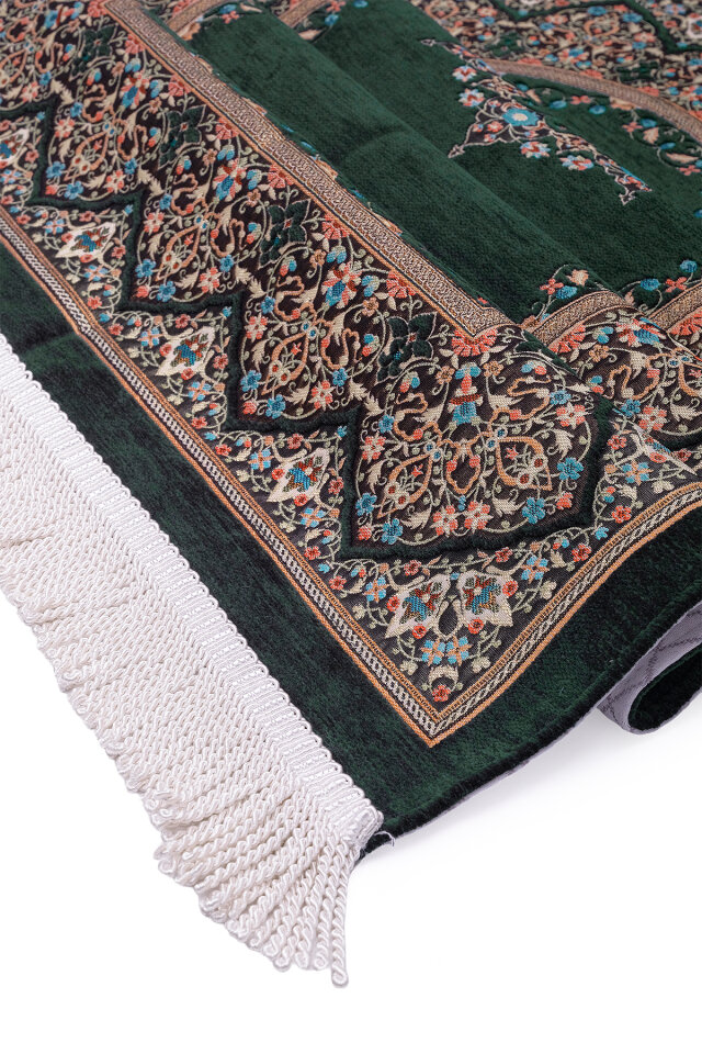 Zümrüt Şemse Desen Kabartmalı Özel Dokuma Seccade - 3