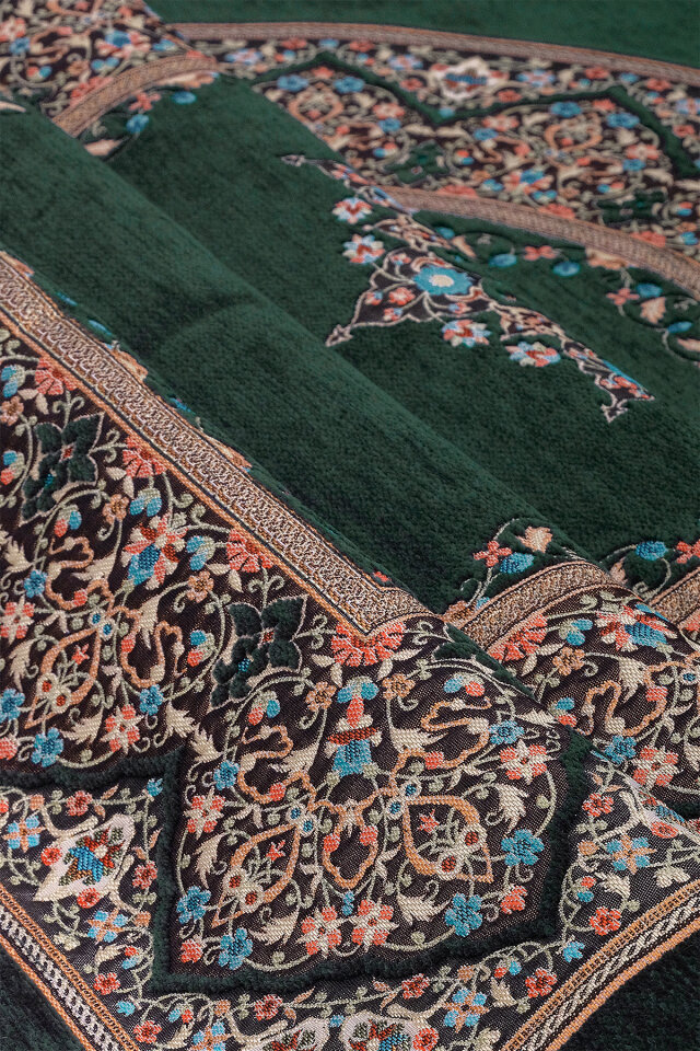 Zümrüt Şemse Desen Kabartmalı Özel Dokuma Seccade - 2