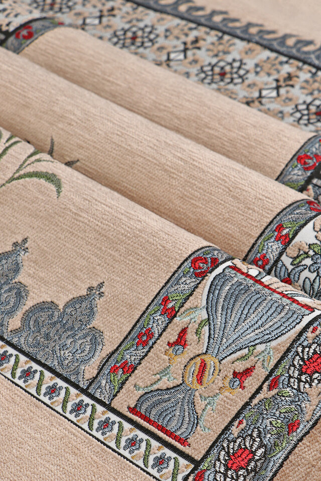 Bej Osmanlı Lale Desen Kabartmalı Özel Dokuma Seccade - 2