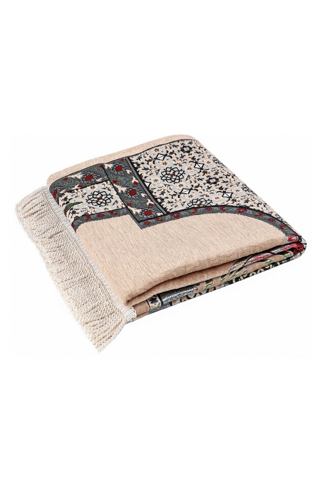 Bej Osmanlı Lale Desen Kabartmalı Özel Dokuma Seccade - 5