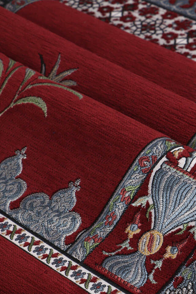 Bordo Osmanlı Lale Desen Kabartmalı Özel Dokuma Seccade - 2