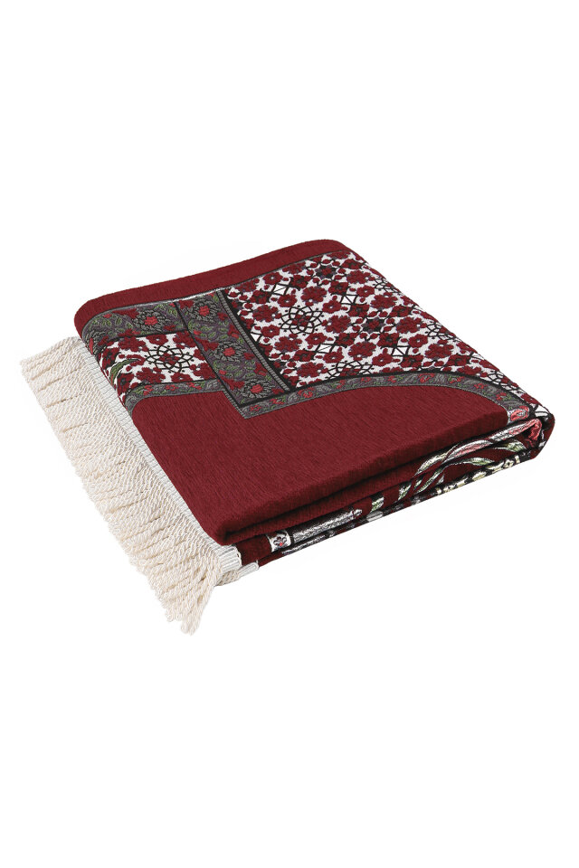 Bordo Osmanlı Lale Desen Kabartmalı Özel Dokuma Seccade - 5