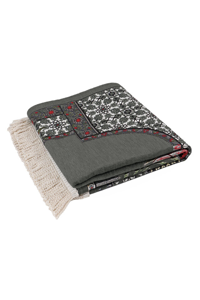 Füme Osmanlı Lale Desen Kabartmalı Özel Dokuma Seccade - 5