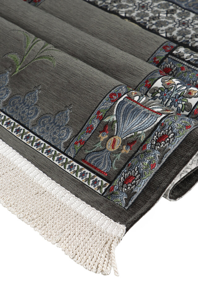 Füme Osmanlı Lale Desen Kabartmalı Özel Dokuma Seccade - 3