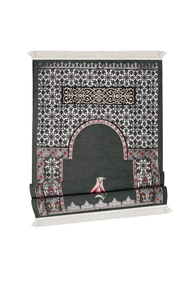 Füme Osmanlı Lale Desen Kabartmalı Özel Dokuma Seccade - 4