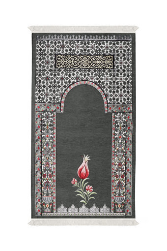 Füme Osmanlı Lale Desen Kabartmalı Özel Dokuma Seccade 