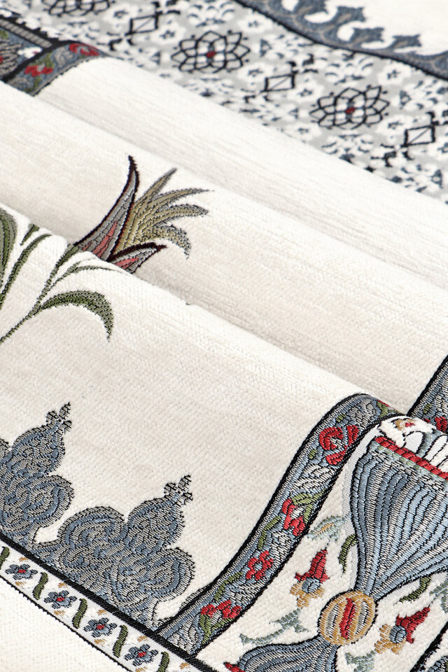 Krem Osmanlı Lale Desen Kabartmalı Özel Dokuma Seccade - 2