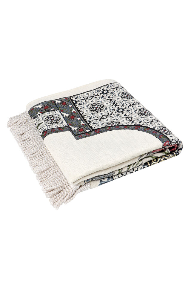 Krem Osmanlı Lale Desen Kabartmalı Özel Dokuma Seccade - 5